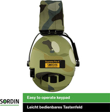 Load image into Gallery viewer, 🤠👍 Sordin Supreme Pro X - Active Safety Ear Muffs with LED Light - Hearing Protection with Gel Seals - Camo Headband and Cups